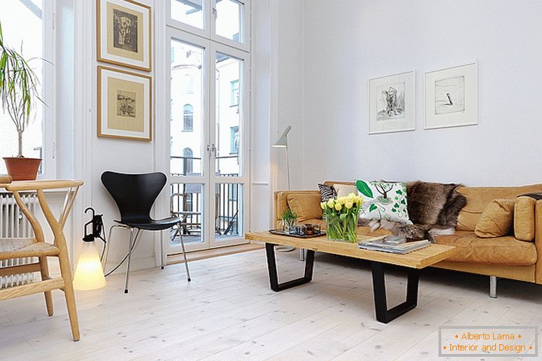 Obývacia izba luxusných malých bytov vo Švédsku