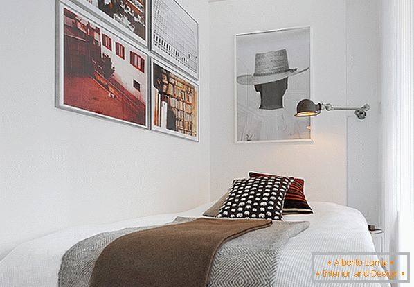 Spálňa luxusných malých bytov vo Švédsku