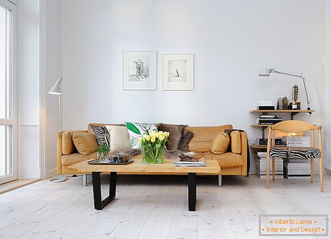 Obývacia izba luxusných malých bytov vo Švédsku