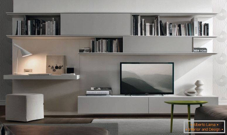 dekorácie-moderný jasný-tv-cabinet-of-stenových jednotkových prevedeniach-a-green-sedačková takmer tmavo šedé pohovky-nad-bright-koberec-of-obývacia izba, TV-stenou-jednotky- for-obývačka-nástennými jednotkami-for-obývacích izieb