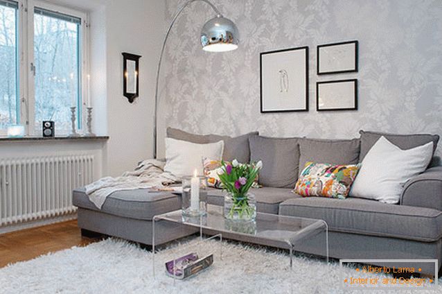 Obývacia izba malého bytu v Goteborgu
