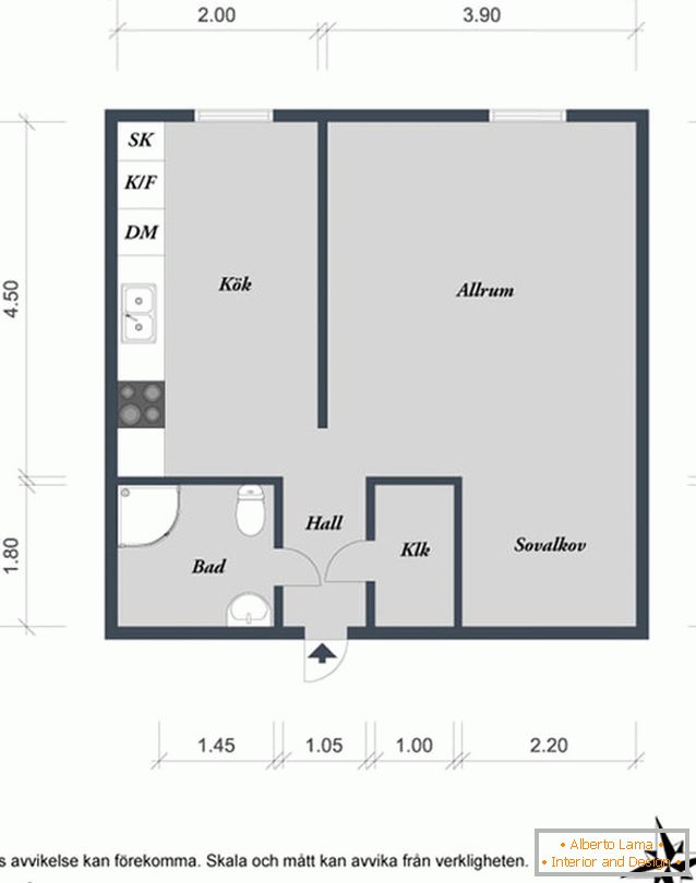 Rozloženie malého bytu v Goteborgu