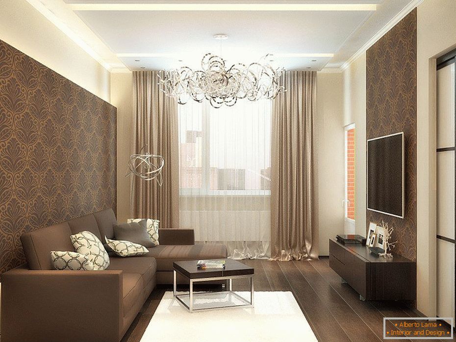 Interiér obývacej izby v hnedo-béžovej farbe