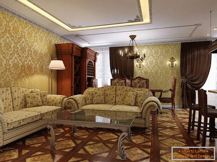 Svetlá izba s kontrastným tmavohnedým dreveným nábytkom.