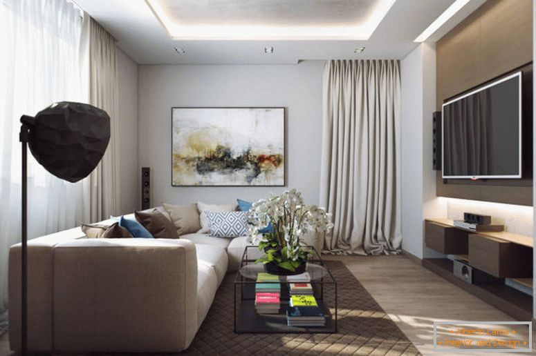 obývacia izba v štýle-minimalizmus-s-veľký-TV-a-obrázok