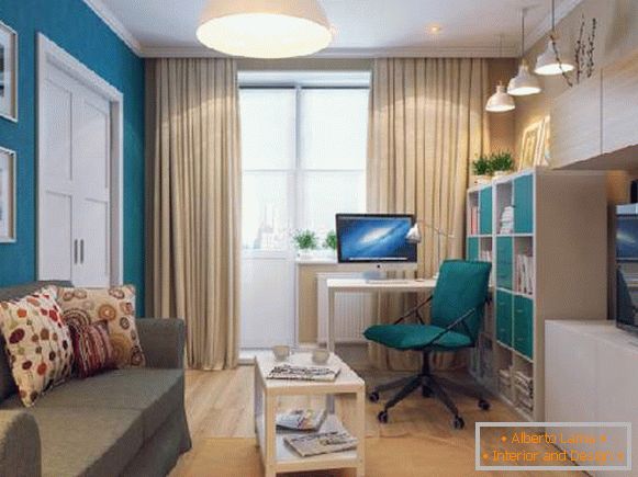 , dizajn obývacej izby s pracovným priestorom foto 101