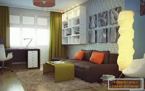 , dizajn obývacej izby s pracoviskom foto 108