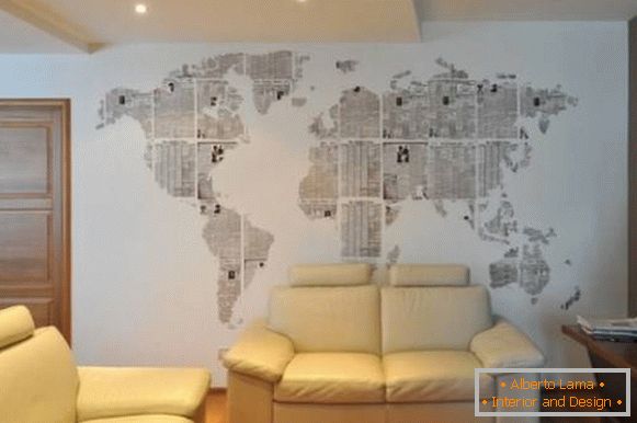 Mapa sveta na stene s vlastnými rukami