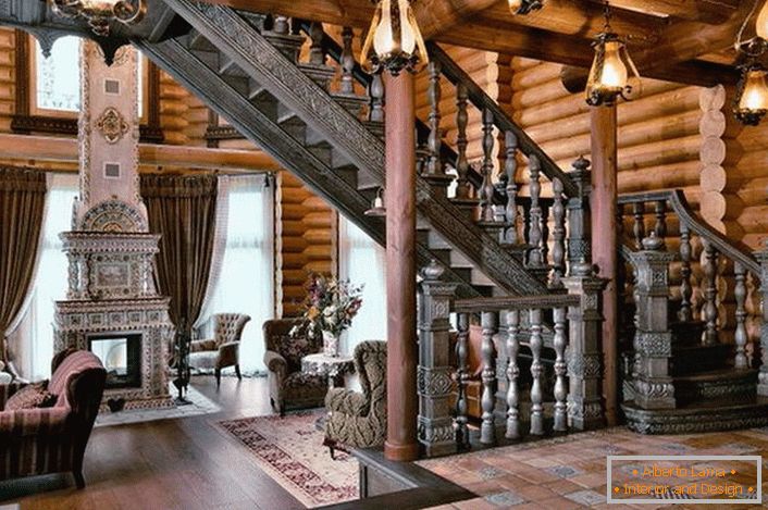 Luxusná rustikálna obývacia izba v sídle krajiny v Nemecku.