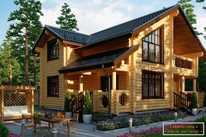 Vidiecky dom v rustikálnom štýle z zrubového domu - možnosť výberu väčšiny moderných majiteľov nehnuteľností na vidieku.