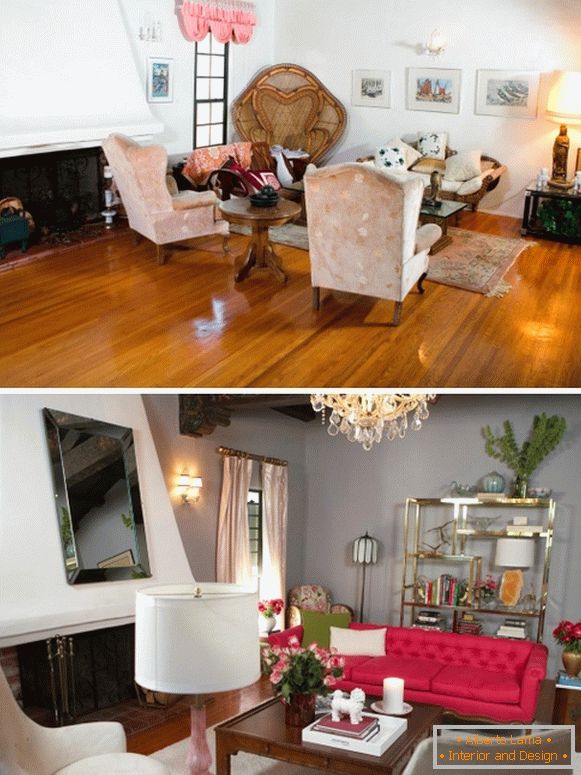 Okázalý dizajn obývacej izby v súkromnom dome v šedej farbe