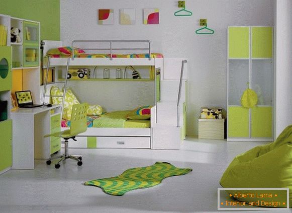 Moderný dizajn interiéru detskej spálne v svetlozelenej farebnej schéme