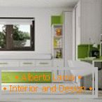 Kombinácia zelenej a bielej v dizajne bytu