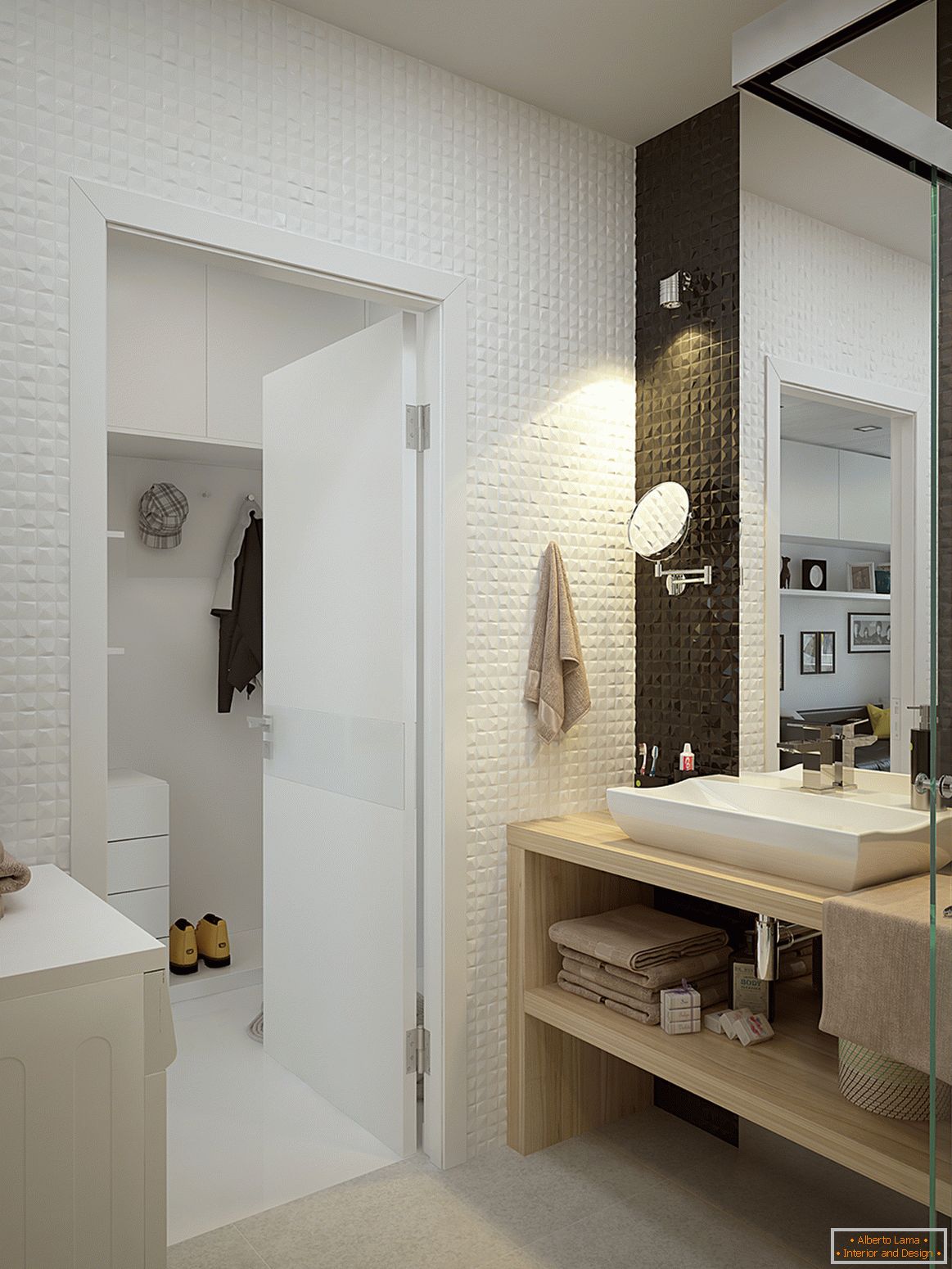 Interiér malého bytu v kontrastných farbách - ванная