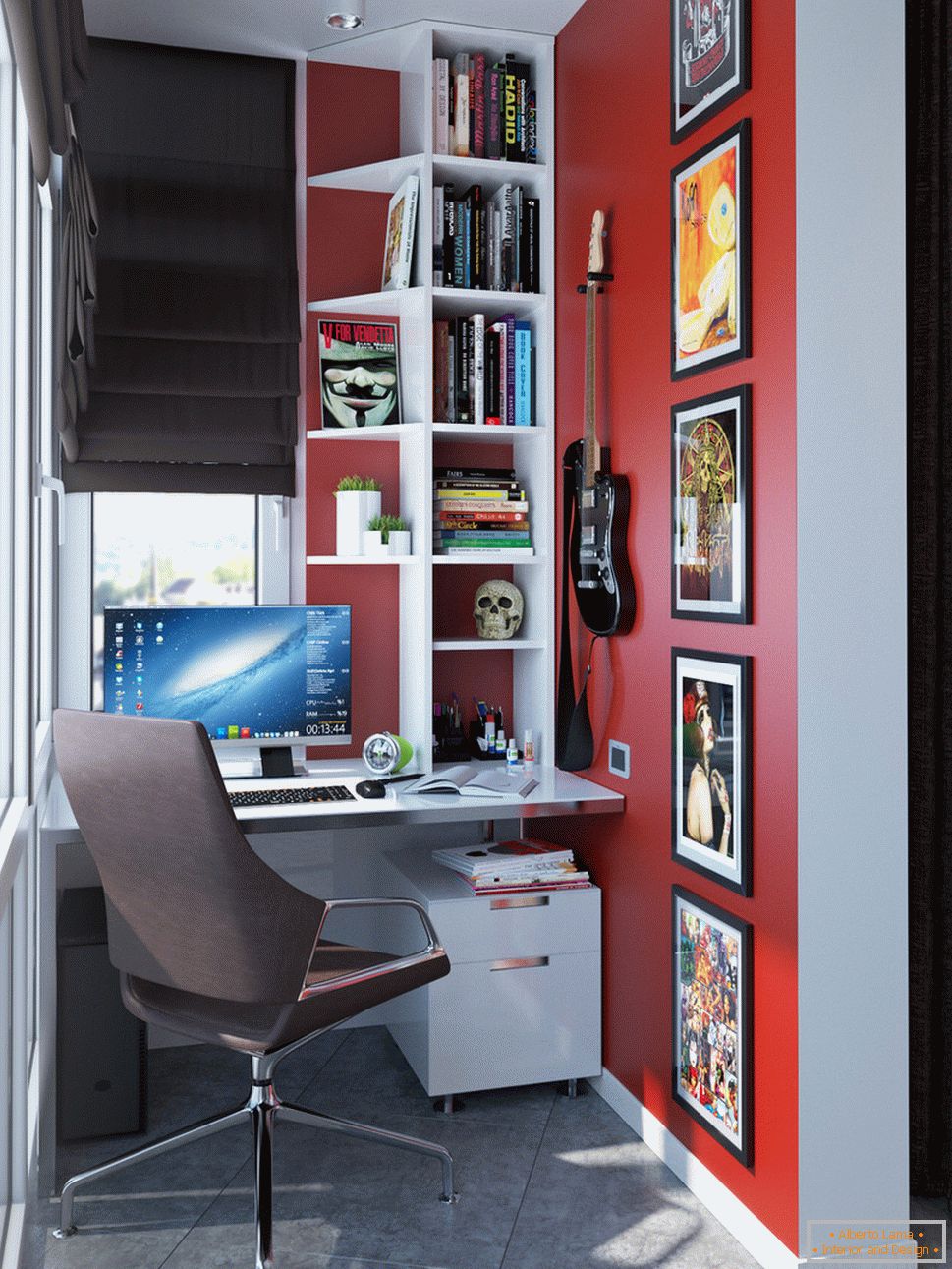Interiér malého bytu v svetlých farbách - кабинет