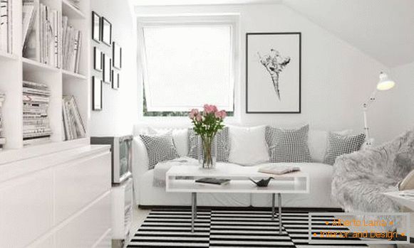 Biela obývacia izba v high-tech štýle