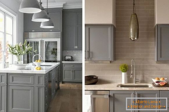 Kuchyne šedej farby - fotografia v interiéri v kombinácii s béžovou