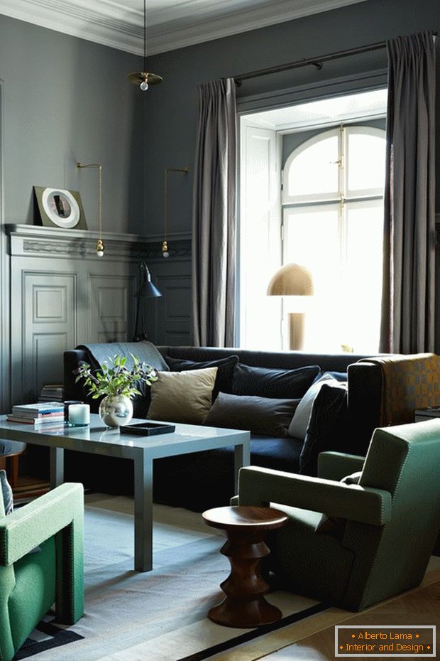 Interiérový dizajn obývacej izby в зеленых тонах