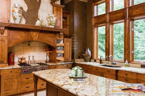 Návrh okien v kuchyni - foto drevených okien
