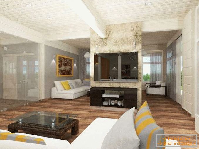 Hi-tech interiérový dizajn obývacej izby v súkromnom dome