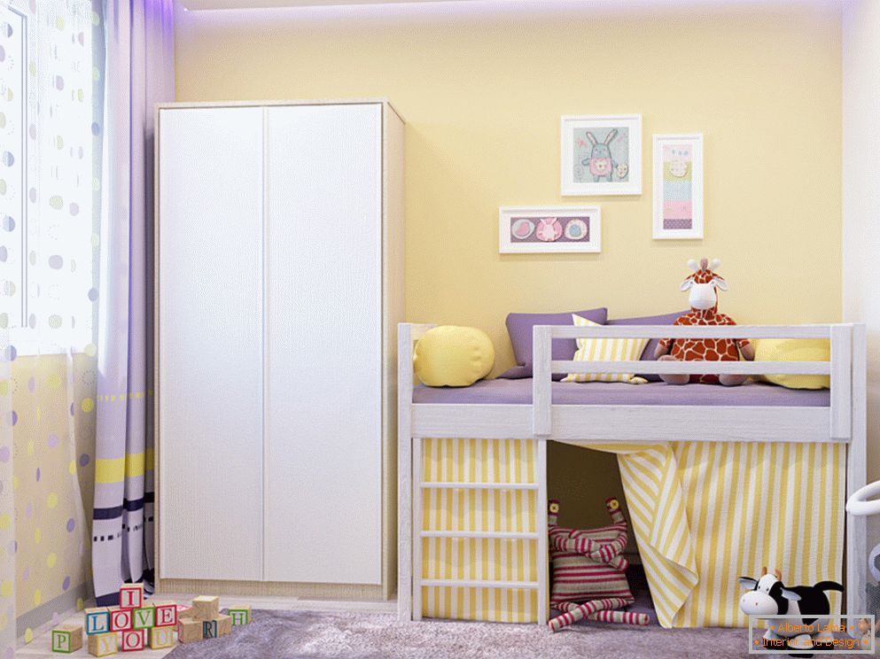 Žlté steny v malej detskej izbe