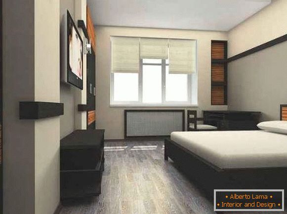 Dizajn spálne dvojizbového bytu v minimalistickom štýle