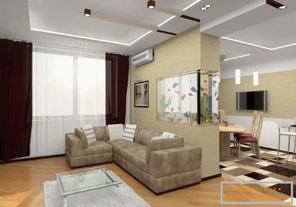 Dizajn panelového bytu s dvoma izbami - fotografia interiéru kuchyne obývacej izby