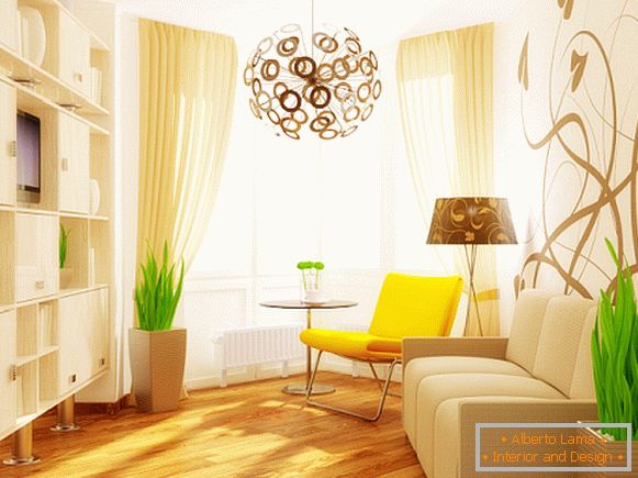 Svetlá obývacia izba v žltom tóne