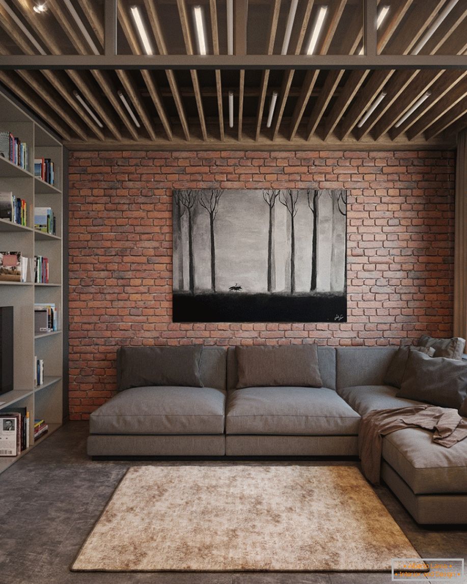 Príklad interiérového dizajnu malej obývacej izby na fotografii