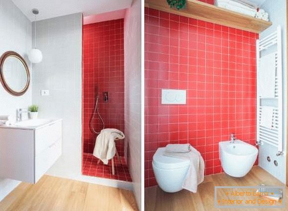 Ako krásne urobiť kúpeľňu - fotografiu červenej tašky