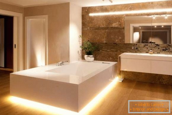 Krásny dizajn kúpeľne so zabudovaným podsvietením LED