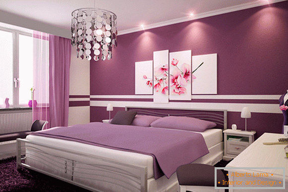 Lilac farby na steny v byte - foto