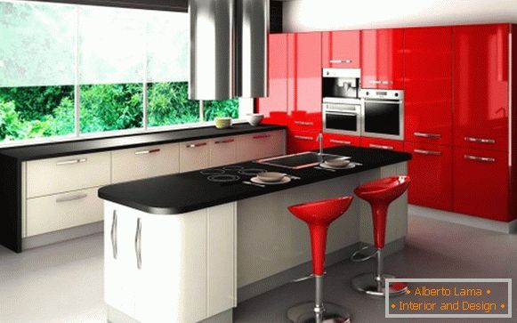 Červená čierna kuchyňa dizajnová fotografia 31