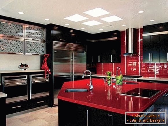 Červená čierna kuchyňa designová fotografia 33