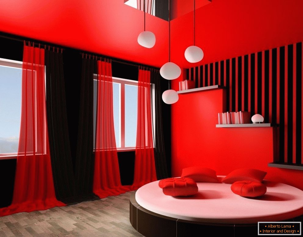 Červeno-čierny interiér miestnosti