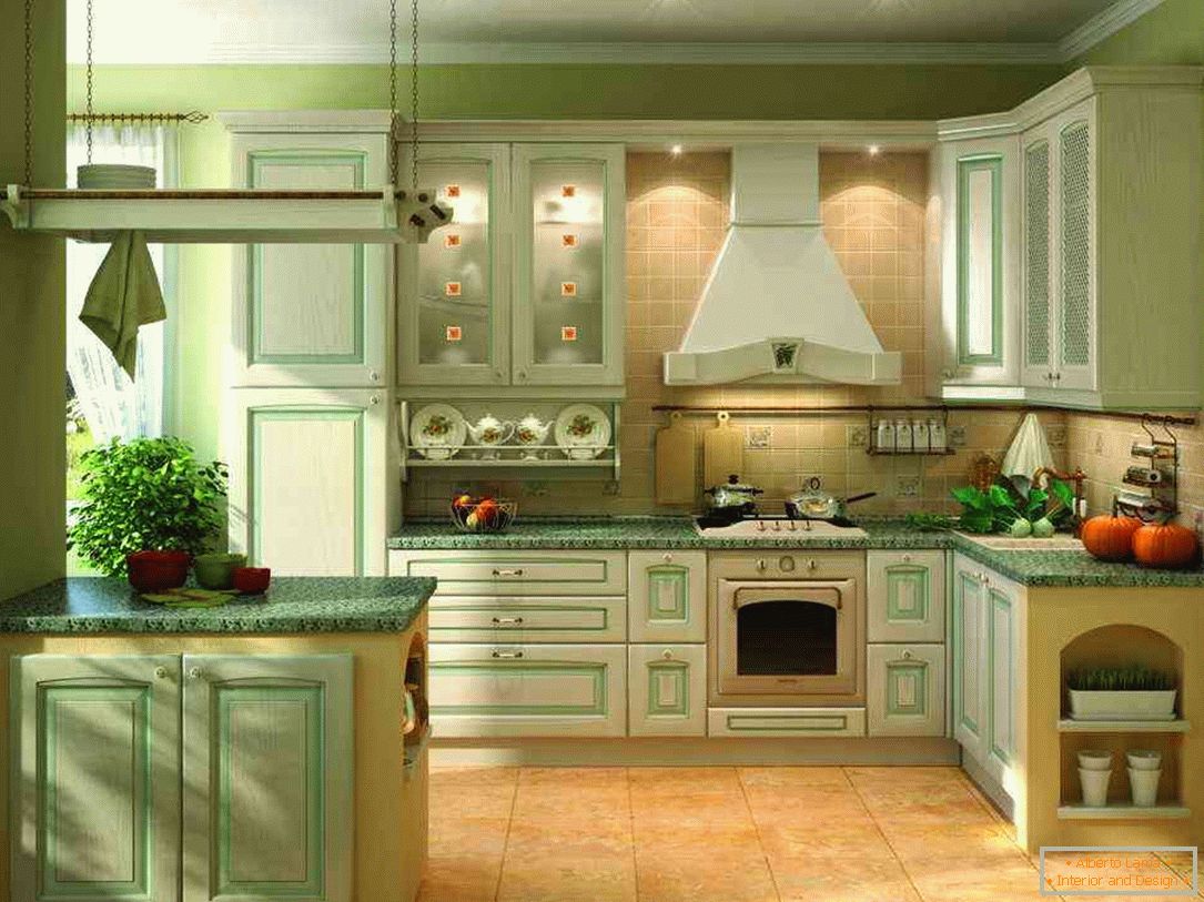 Olivová farba v interiéri kuchyne