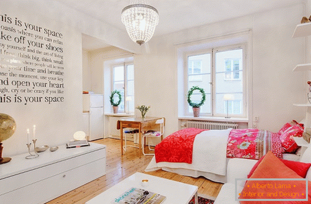 Spálňa a obývacia izba v škandinávskom štýle