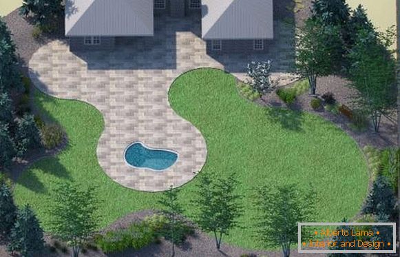 Plánovanie pozemku na vidieku s bazénom a terasou