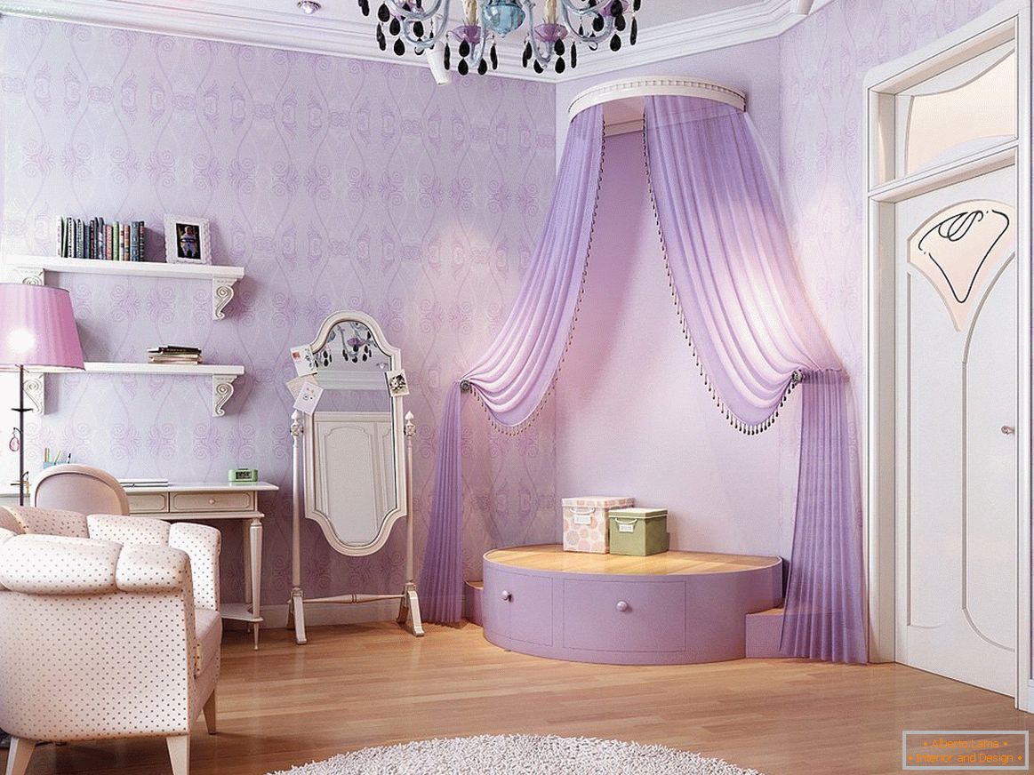 Lilac tkaniny v interiéri
