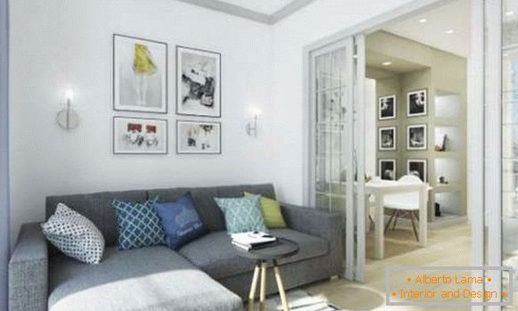 Malé štúdio apartmán - interiérový dizajn foto obývacieho priestoru