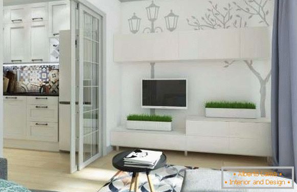 Dizajn malého štúdiového bytu 25 m2 - foto obývacej izby