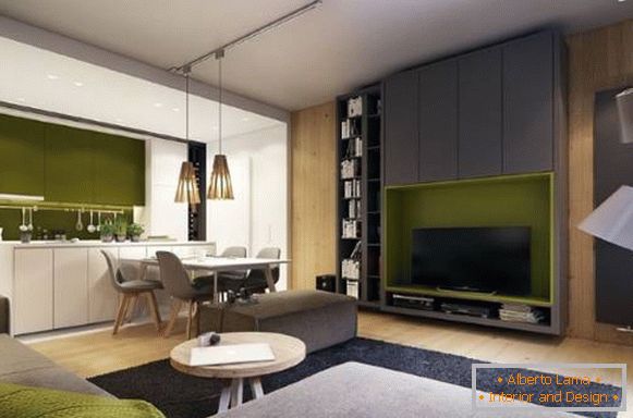 Svetlo zelená farba v interiéri obývacej izby - trend 2017