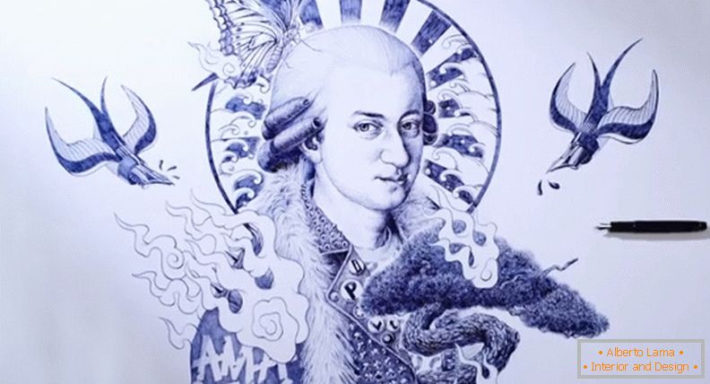 Mozart, maľovaný guličkovým perom