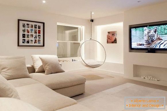 Výklenok zo sadrokartónu pod TV s vlastnými rukami v dizajne obývacej izby