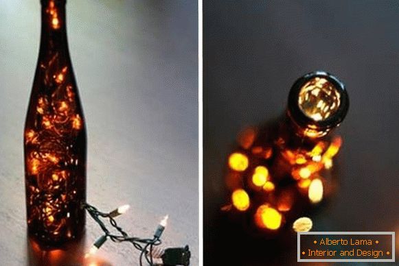 LED viedol girlandu v dekorácii fľaše na víno