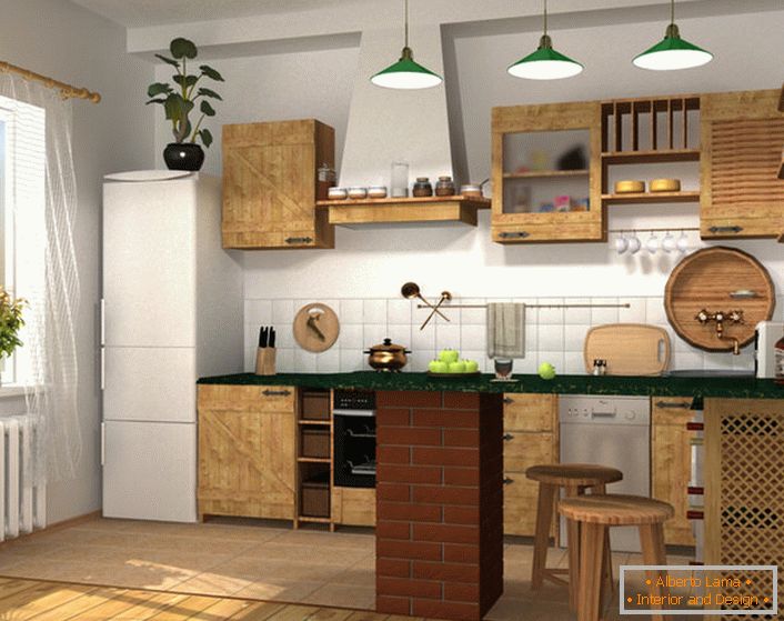 Projektový projekt pre malú kuchyňu v mestskom byte alebo súkromnom dome. 