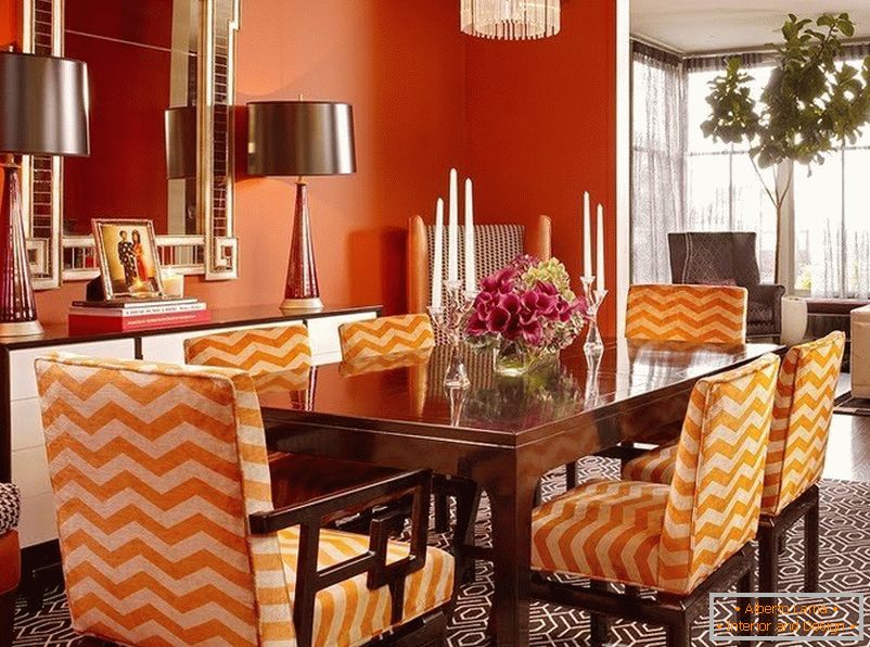 Oranžové stoličky v jedálni