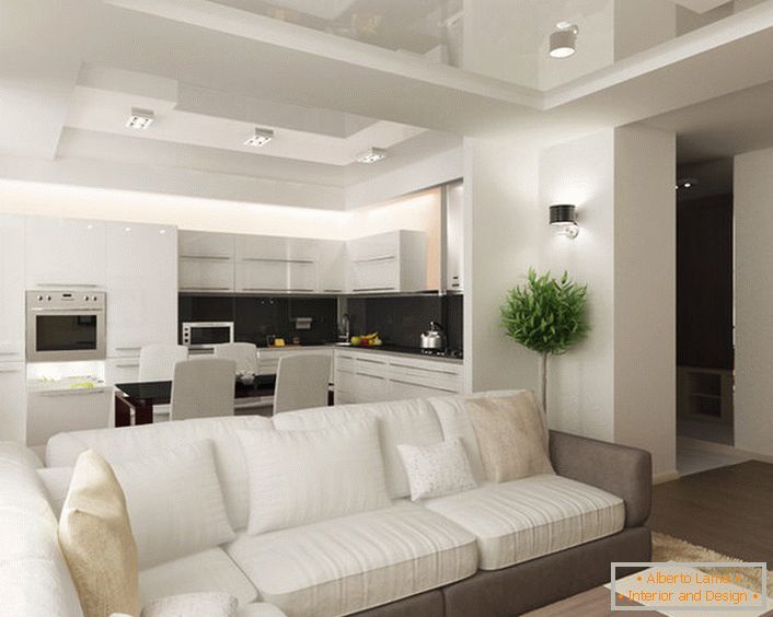 Kombinácia kuchyne a obývacej izby je považovaná za efektívne riešenie v podmienkach nedostatočného priestoru. 