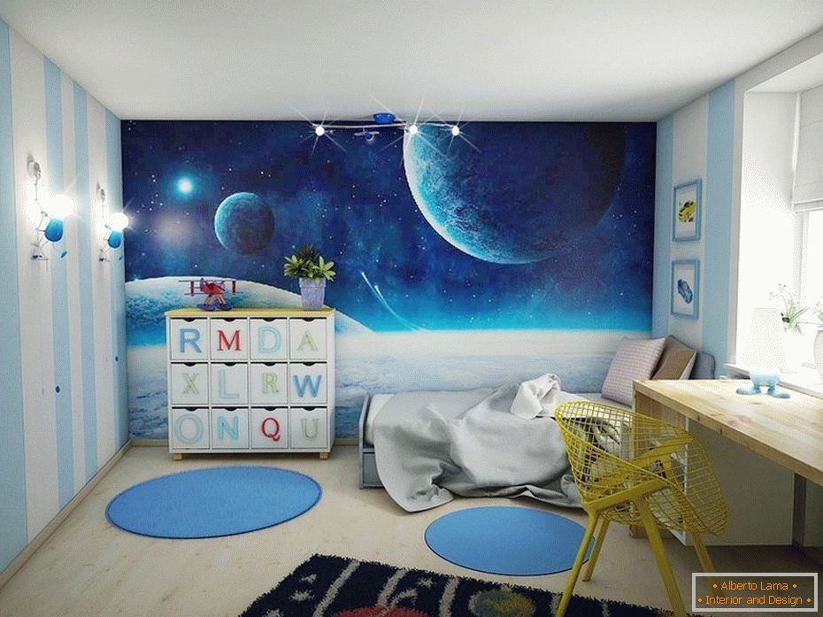 Miestnosť pre chlapca в космическом декоре