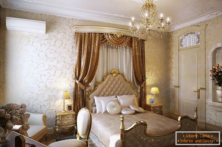 Len správne vybraný nábytok, ako v tejto spálni, sa môže stať živým príkladom barokového štýlu.